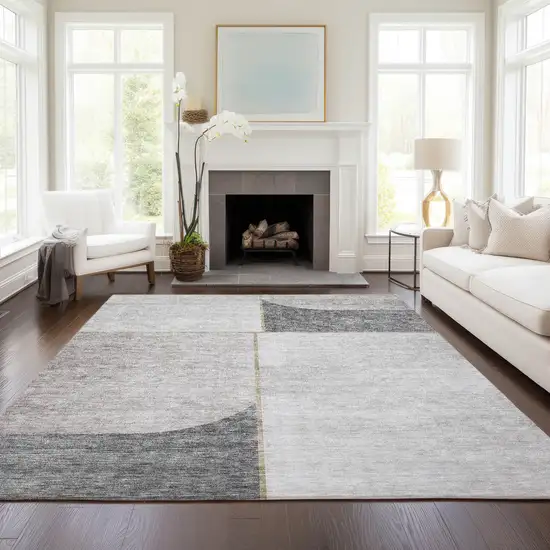 Taupe Beige And Gray Abstract Washable Indoor Outdoor Area Rug Photo 8
