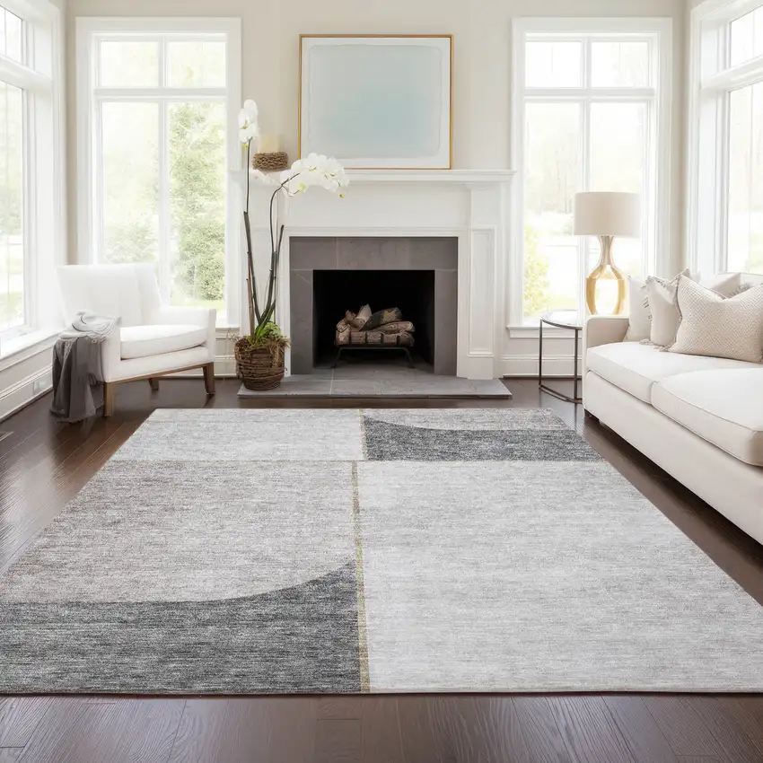 Taupe Beige And Gray Abstract Washable Indoor Outdoor Area Rug Photo 8