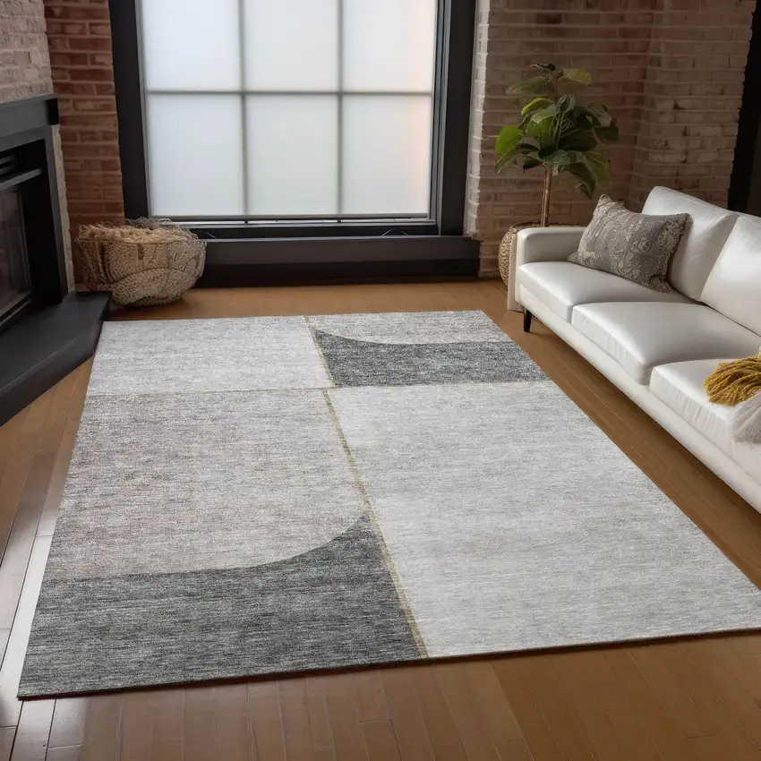 Taupe Beige And Gray Abstract Washable Indoor Outdoor Area Rug Photo 9