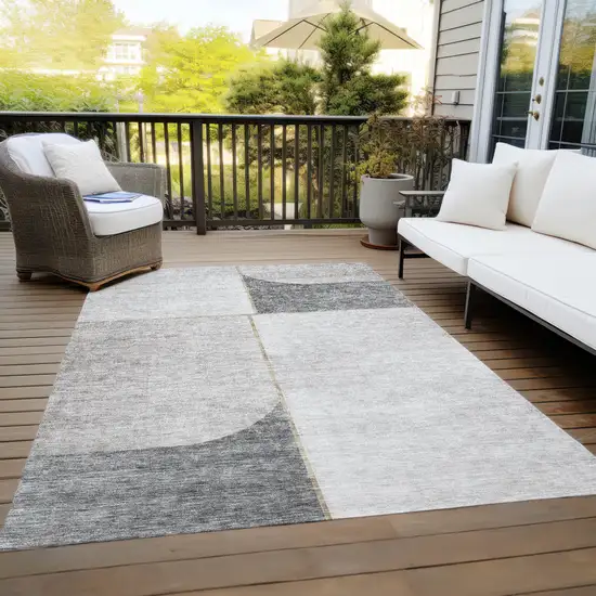 Taupe Beige And Gray Abstract Washable Indoor Outdoor Area Rug Photo 9