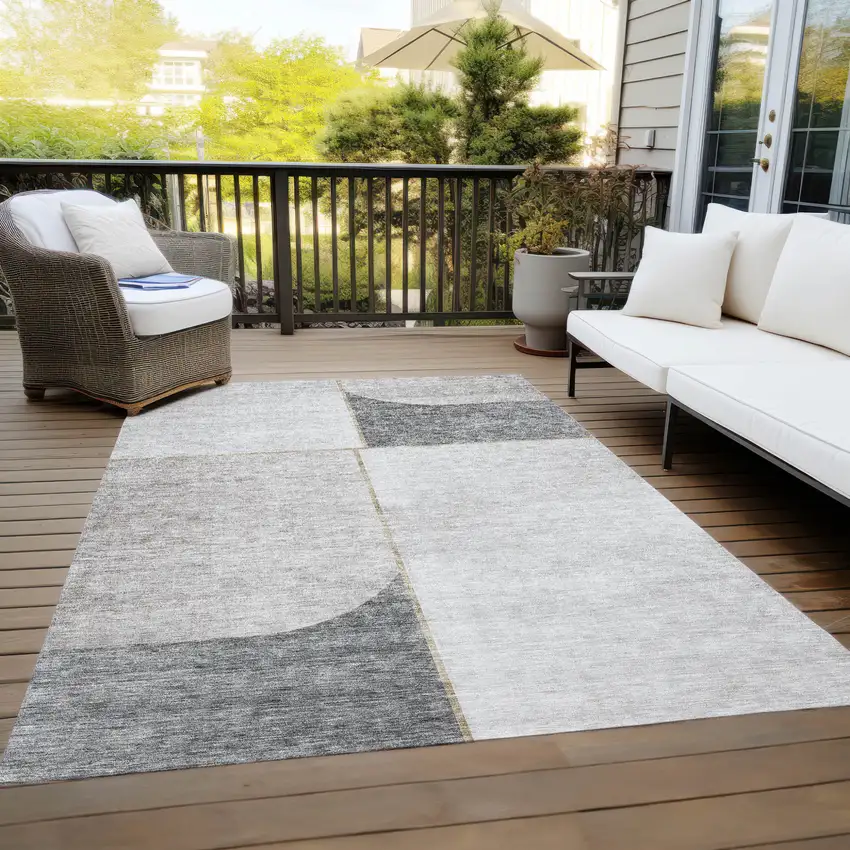 Taupe Beige And Gray Abstract Washable Indoor Outdoor Area Rug Photo 9
