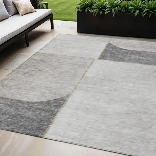 Taupe Beige And Gray Abstract Washable Indoor Outdoor Area Rug Photo 1
