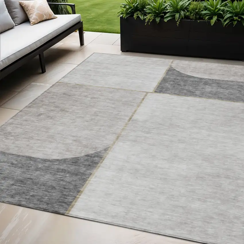 Taupe Beige And Gray Abstract Washable Indoor Outdoor Area Rug Photo 1