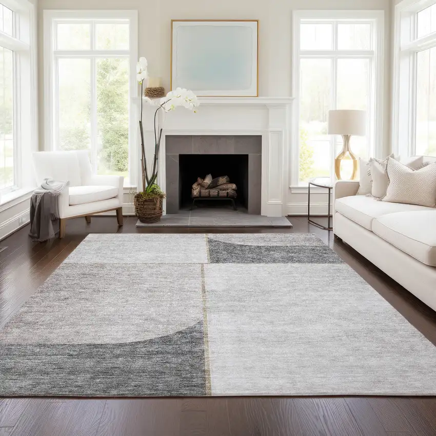 Taupe Beige And Gray Abstract Washable Indoor Outdoor Area Rug Photo 7