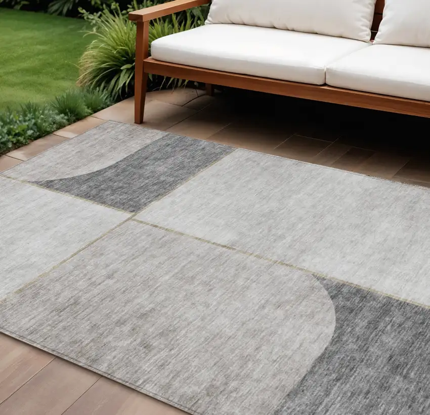 Taupe Beige And Gray Abstract Washable Indoor Outdoor Area Rug Photo 1