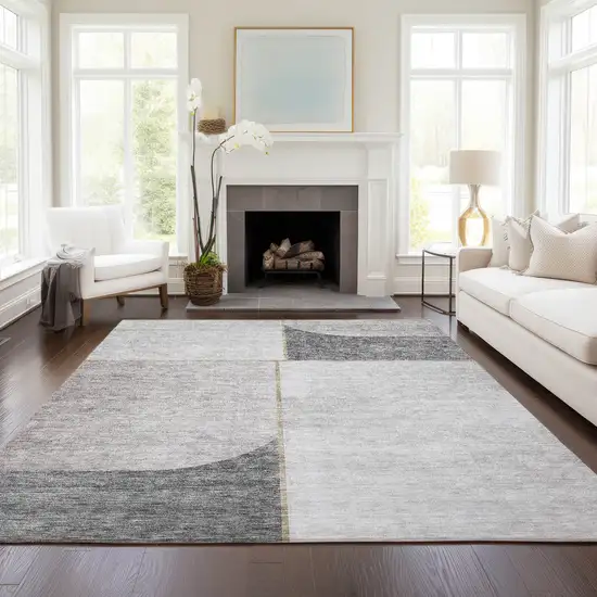 Taupe Beige And Gray Abstract Washable Indoor Outdoor Area Rug Photo 7