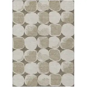 Photo of Taupe Beige And Gray Abstract Washable Indoor Outdoor Area Rug