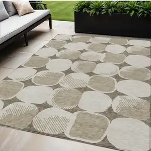 Photo of Taupe Beige And Gray Abstract Washable Indoor Outdoor Area Rug