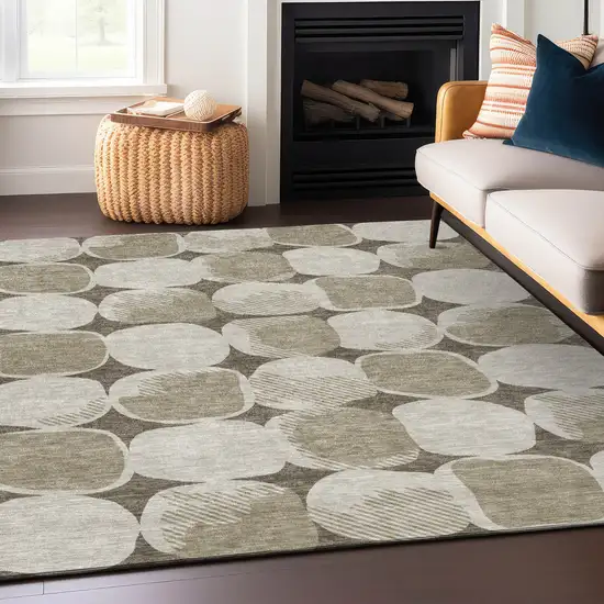 Taupe Beige And Gray Abstract Washable Indoor Outdoor Area Rug Photo 9