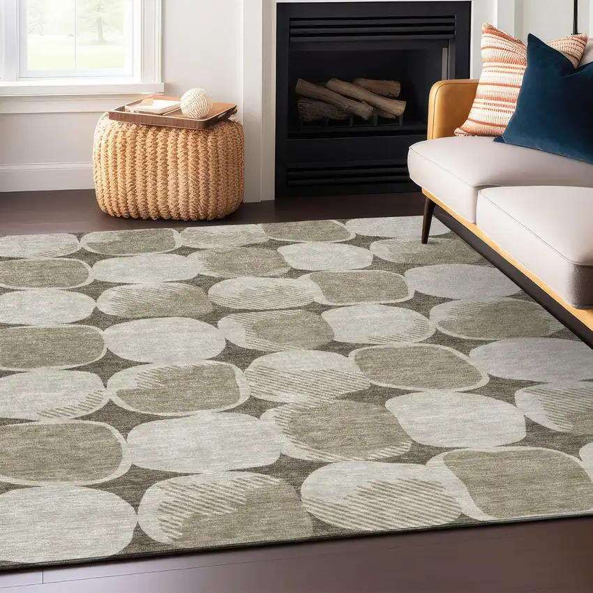 Taupe Beige And Gray Abstract Washable Indoor Outdoor Area Rug Photo 9