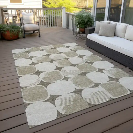Taupe Beige And Gray Abstract Washable Indoor Outdoor Area Rug Photo 9
