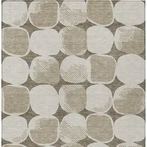 Photo of Taupe Beige And Gray Abstract Washable Indoor Outdoor Area Rug