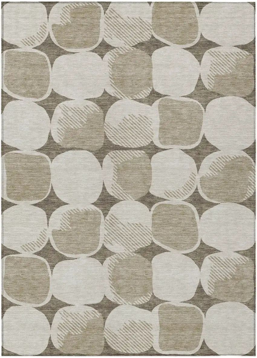 Taupe Beige And Gray Abstract Washable Indoor Outdoor Area Rug Photo 2