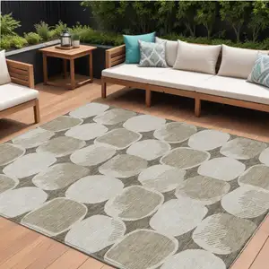 Photo of Taupe Beige And Gray Abstract Washable Indoor Outdoor Area Rug