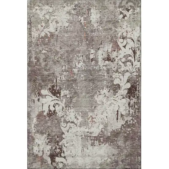 Taupe Beige And Gray Damask Washable Area Rug With UV Protection Photo 3