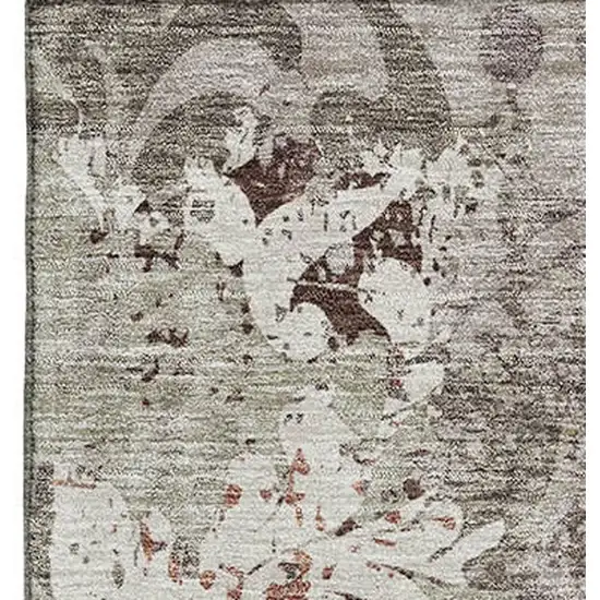 Taupe Beige And Gray Damask Washable Area Rug With UV Protection Photo 2