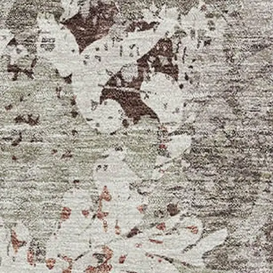 Taupe Beige And Gray Damask Washable Area Rug With UV Protection Photo 2