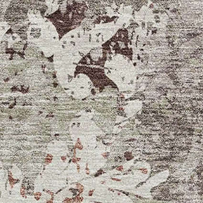 Taupe Beige And Gray Damask Washable Area Rug With UV Protection Photo 2