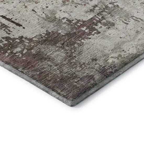 Taupe Beige And Gray Damask Washable Area Rug With UV Protection Photo 7
