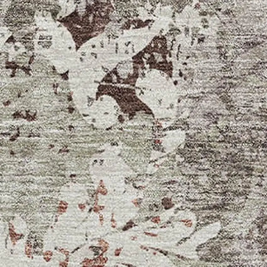 Taupe Beige And Gray Damask Washable Area Rug With UV Protection Photo 2