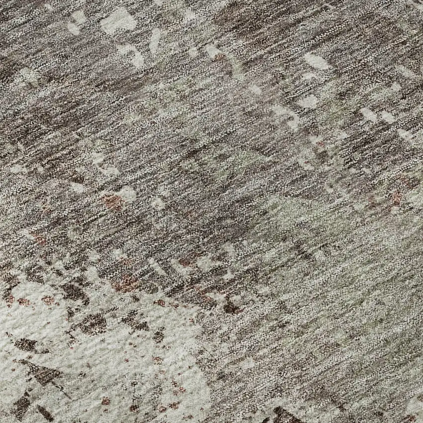 Taupe Beige And Gray Damask Washable Area Rug With UV Protection Photo 9