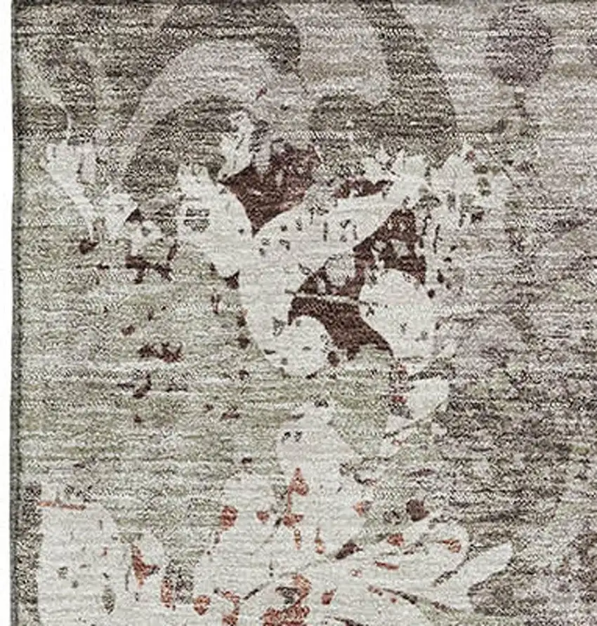 Taupe Beige And Gray Damask Washable Area Rug With UV Protection Photo 2