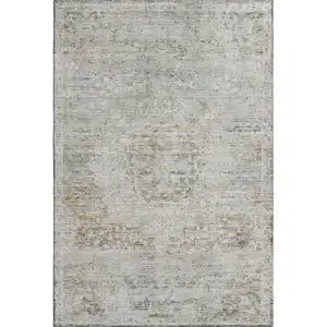 Photo of Taupe Beige And Gray Floral Medallion Washable Area Rug With UV Protection