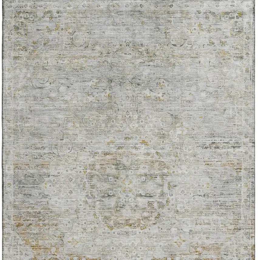 Taupe Beige And Gray Floral Medallion Washable Area Rug With UV Protection Photo 3