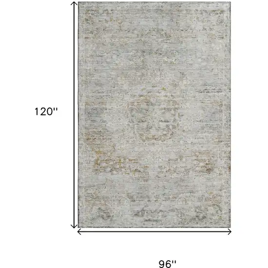 Taupe Beige And Gray Floral Medallion Washable Area Rug With UV Protection Photo 9