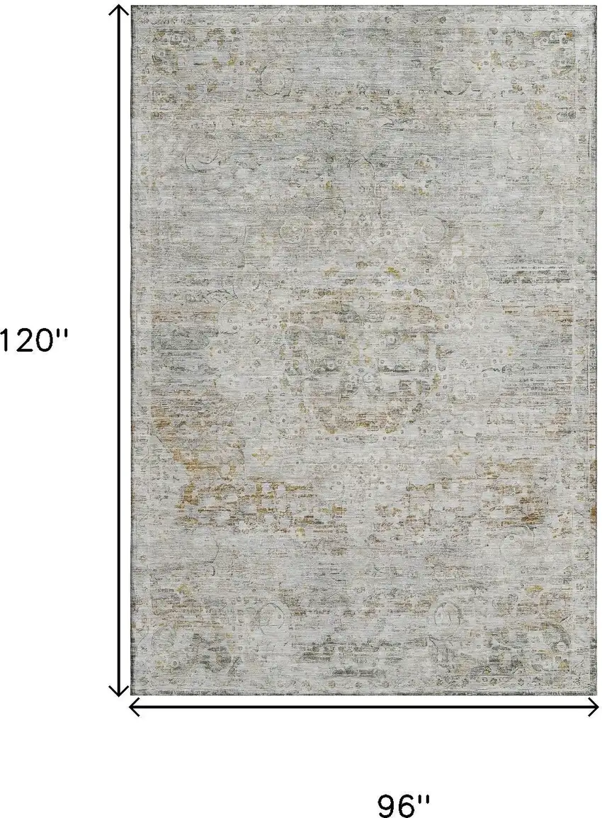 Taupe Beige And Gray Floral Medallion Washable Area Rug With UV Protection Photo 9