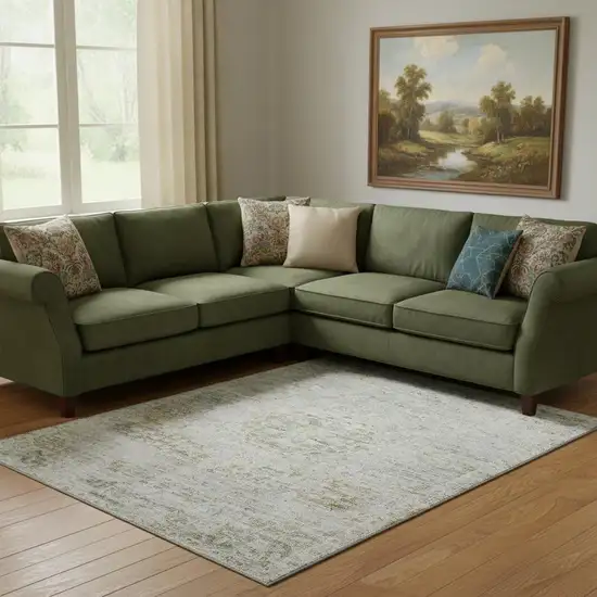 Taupe Beige And Gray Floral Medallion Washable Area Rug With UV Protection Photo 2