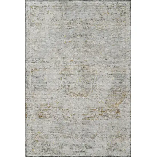 Taupe Beige And Gray Floral Medallion Washable Area Rug With UV Protection Photo 2