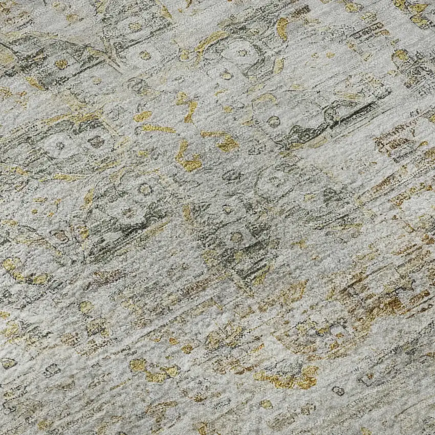 Taupe Beige And Gray Floral Medallion Washable Area Rug With UV Protection Photo 8