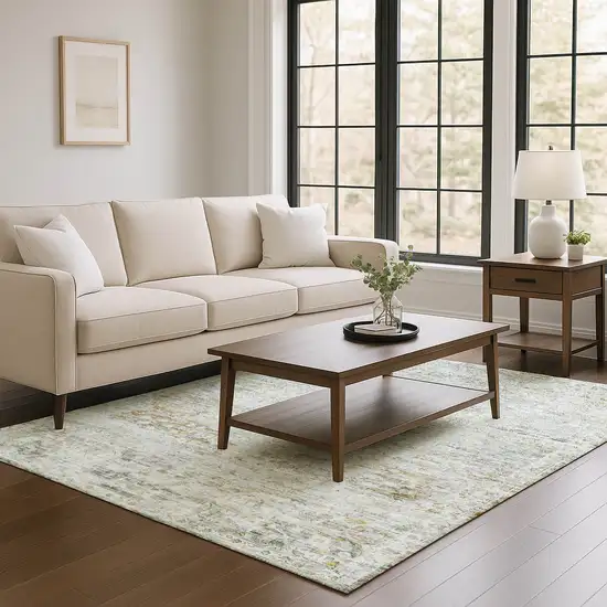 Taupe Beige And Gray Floral Medallion Washable Area Rug With UV Protection Photo 3