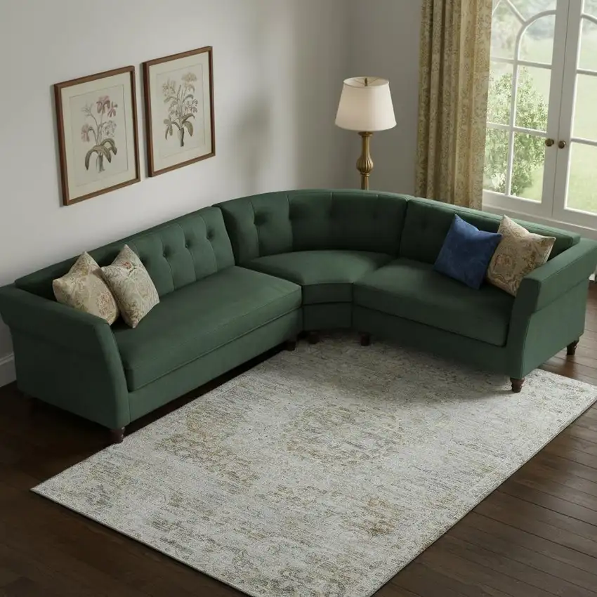 Taupe Beige And Gray Floral Medallion Washable Area Rug With UV Protection Photo 2