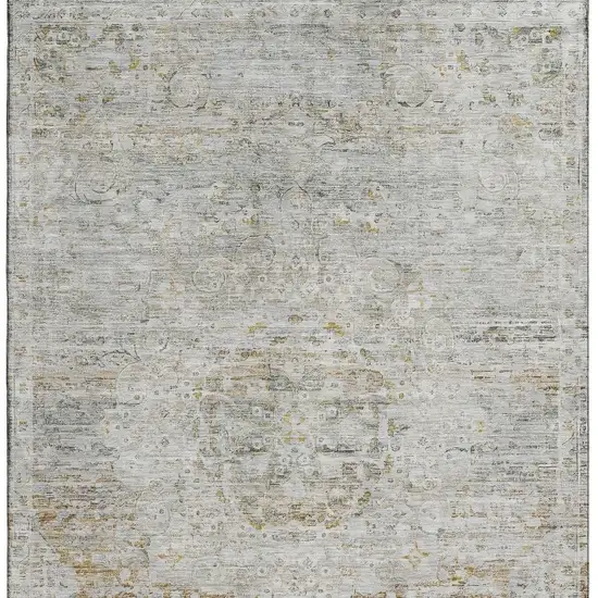 Taupe Beige And Gray Floral Medallion Washable Area Rug With UV Protection Photo 3
