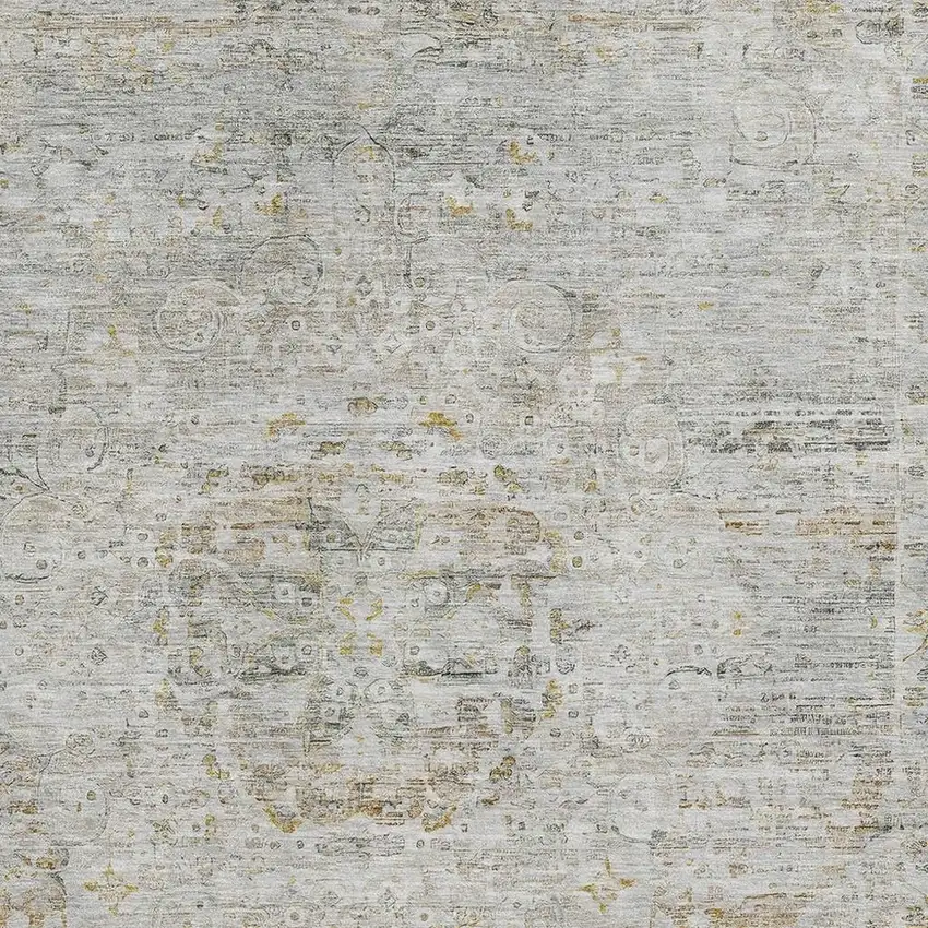 Taupe Beige And Gray Floral Medallion Washable Area Rug With UV Protection Photo 2