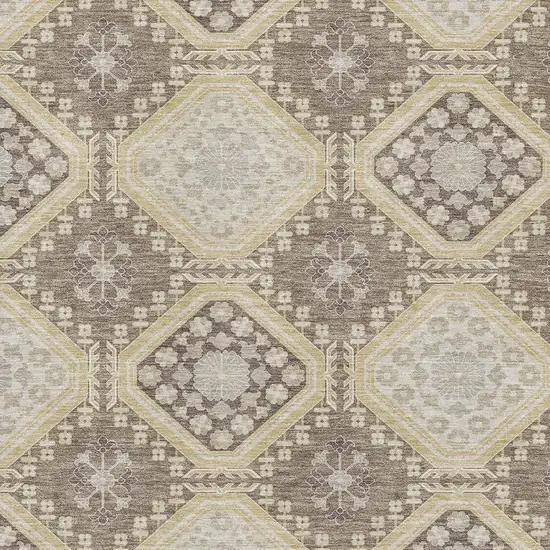Taupe Beige And Gray Floral Washable Area Rug With UV Protection Photo 2