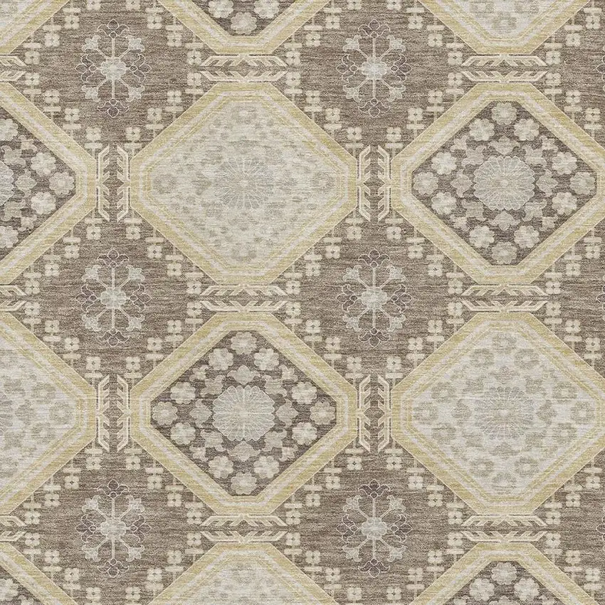 Taupe Beige And Gray Floral Washable Area Rug With UV Protection Photo 2