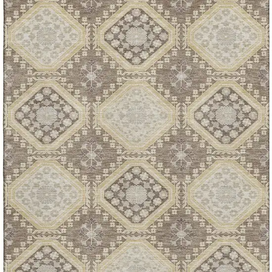 Taupe Beige And Gray Floral Washable Area Rug With UV Protection Photo 3