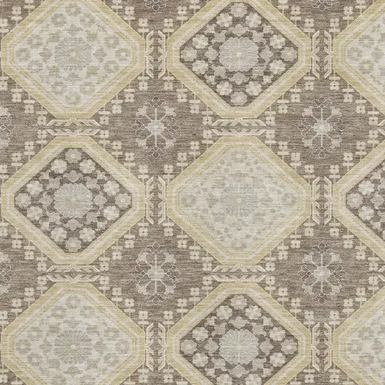 Taupe Beige And Gray Floral Washable Area Rug With UV Protection Photo 2