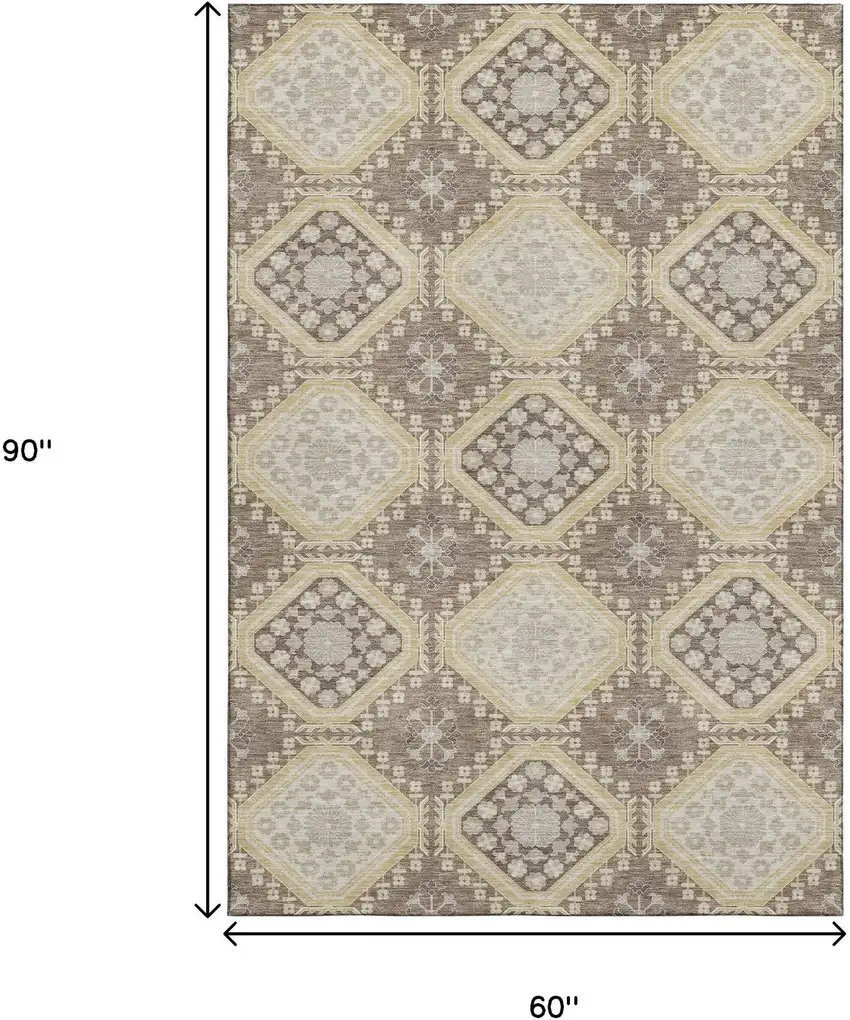 Taupe Beige And Gray Floral Washable Area Rug With UV Protection Photo 8