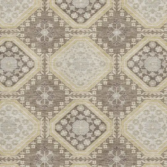 Taupe Beige And Gray Floral Washable Area Rug With UV Protection Photo 2