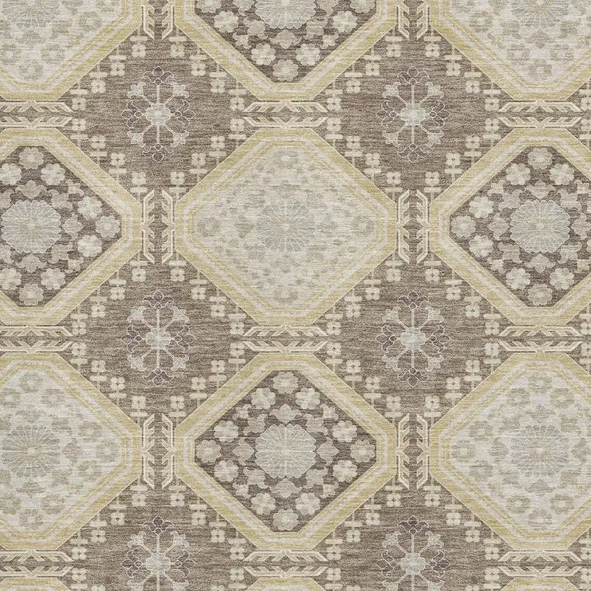 Taupe Beige And Gray Floral Washable Area Rug With UV Protection Photo 2