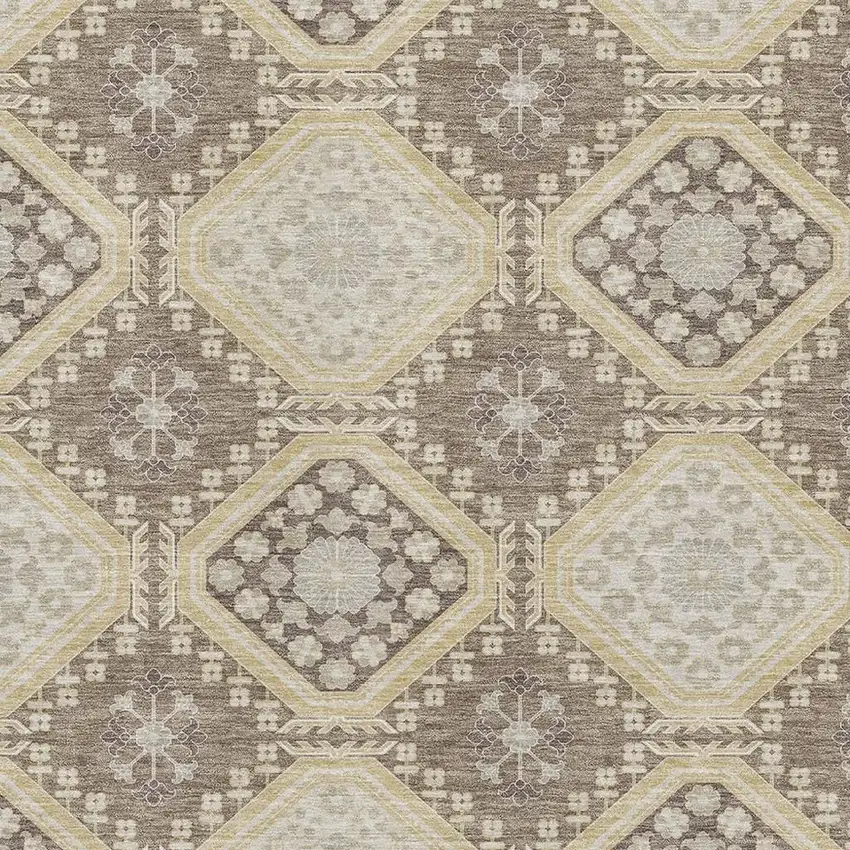 Taupe Beige And Gray Floral Washable Area Rug With UV Protection Photo 2
