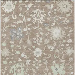 Photo of Taupe Beige And Gray Floral Washable Indoor Outdoor Area Rug