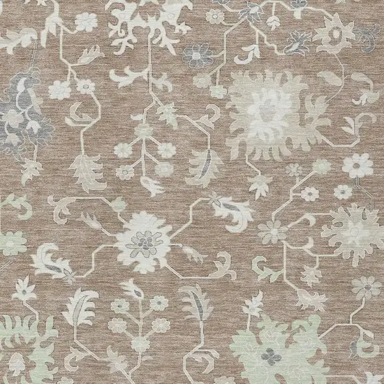 Taupe Beige And Gray Floral Washable Indoor Outdoor Area Rug Photo 3