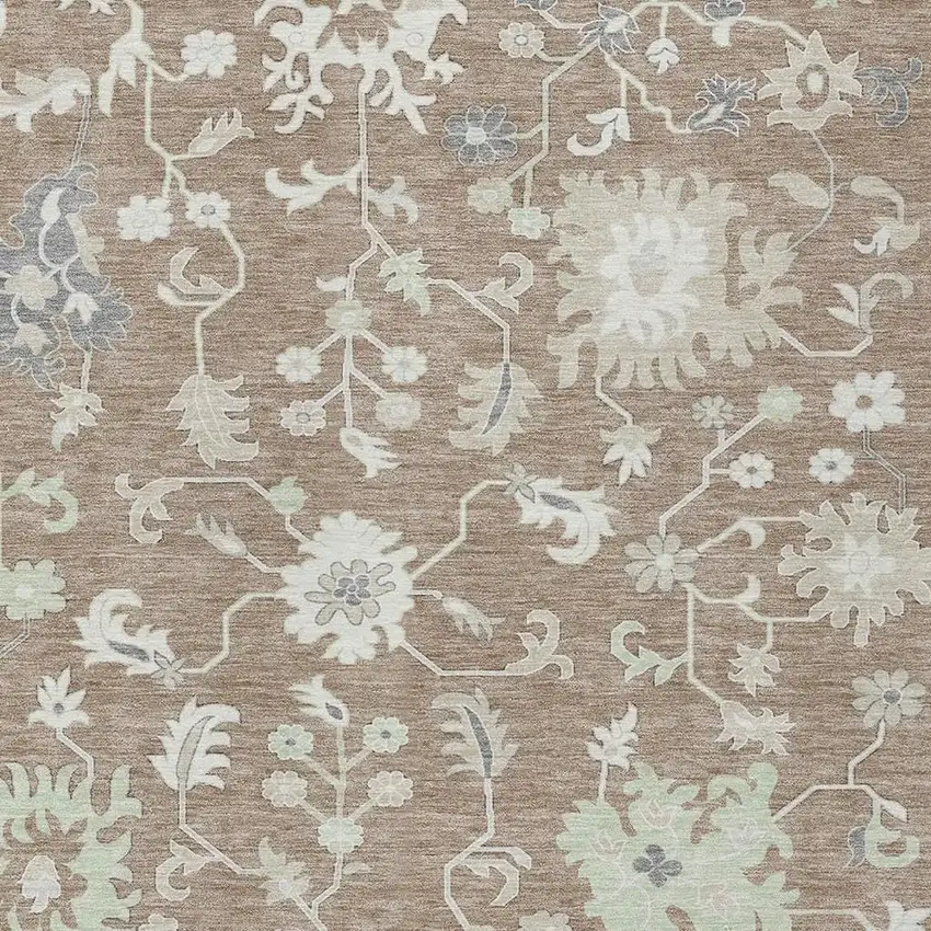 Taupe Beige And Gray Floral Washable Indoor Outdoor Area Rug Photo 3