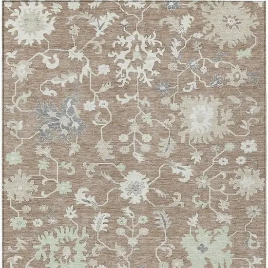 Taupe Beige And Gray Floral Washable Indoor Outdoor Area Rug Photo 4