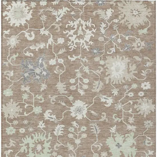 Taupe Beige And Gray Floral Washable Indoor Outdoor Area Rug Photo 9